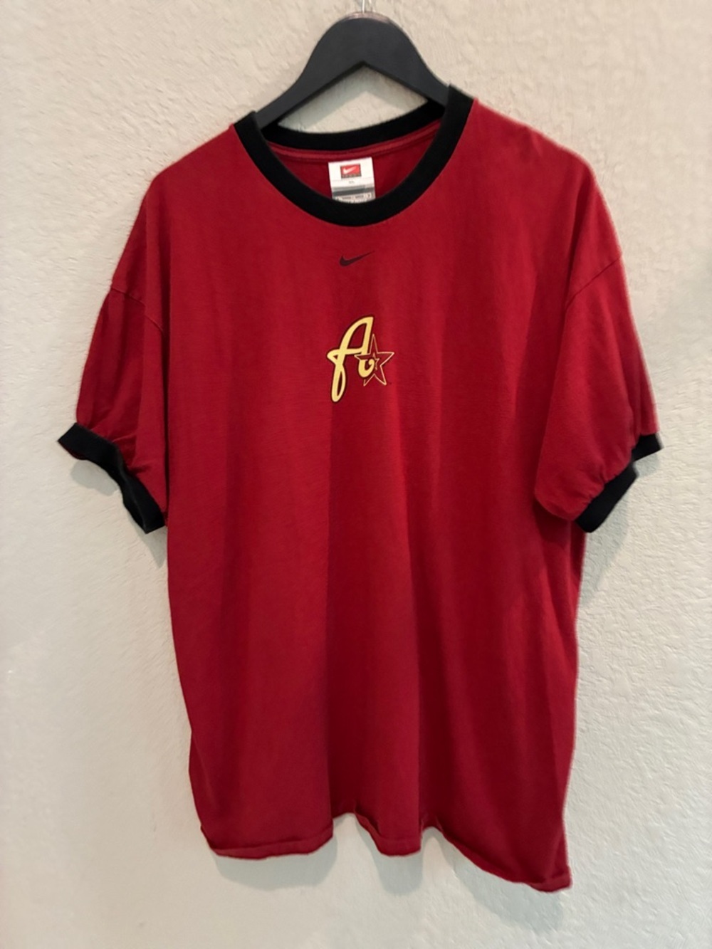 Nike Red Tee with Black Trim and Gold Astros Logo
